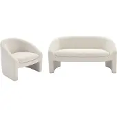 Vente-unique Sofa 2-Sitzer & Sessel - Bouclé-Stoff - Weiß - OSSANA
