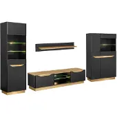 Feldmann-Wohnen Wohnwand Lugo Anbauwand 4-teilig 315x40x188cm schwarz gold