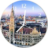 Tulup Glasuhr Wanduhr Küchenuhr Echt-Glas 30fi cm Skyline mehrfarbig