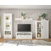Lomadox Wohnwand in Pinie weiß mit LED-Beleuchtung, 4-teilig, Landhaus-Stil - RAPLA-61