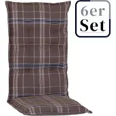 Green Spirit 6er Set Hochlehner Auflage Brilon, Motiv - Karo, braun, 118x46x8cm