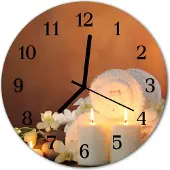 Tulup Glasuhr Wanduhr Küchenuhr Echt-Glas 30fi cm Spa Kerzen weiß orange