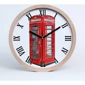 Tulup Holzuhr 20fi cm wanduhr - schwarze Spitzen - Telefonzelle