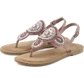 LASCANA Zehentrenner "Sandalette, Sommerschuh, offener Schuh," Sandale, Pantolette in Glitzer-Optik und softer Lederinnensohle