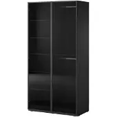 Bettso Stilvoller geriffelter Kippschrank mit Stange 100cm SANDBOX ANTISOL Schwarz mit getönter Glasfront