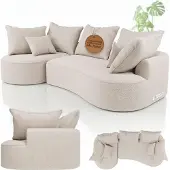 Juskys Sofa Tirano - modernes Bouclé Ecksofa, Creme Couch mit Ottomane links