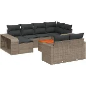 vidaXL 11-tlg. Garten-Sofagarnitur mit Kissen Grau Poly Rattan