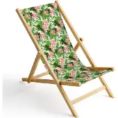 Ferocity Holz Liegestuhl Klappbar Klappliegestuhl Sonnenliege Strandstuhl Wechselbezug Motiv Palm Hell [119]