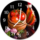 Tulup Glasuhr Wanduhr Küchenuhr Echt-Glas 30fi cm Tomaten Knoblauch rot