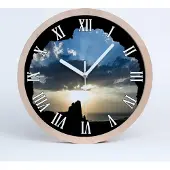 Tulup Holzuhr 25fi cm wanduhr - weiße Spitzen - Sonnenuntergang