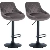 CLP 2er Set Barhocker Lazio Samt höhenverstellbar und 360 Grad drehbar | Farbe grau Gestell Farbe schwarz