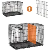Feandrea Hundekäfig Hundebox schwarz faltbar 92,5 x 57,5 x 64 cm zusammenklappbar 2 Türen PPD36BK