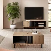 Lomadox Wohnzimmer Set in Eiche, Lowboard inkl. Couchtisch, 2-teilig - MATTAWA-167