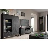 Lomadox Wohnwand inkl. Vitrine in Schwarz mit Highboard & Lowboard, 3-teilig MAZARA-161