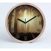 Tulup Holzuhr 25fi cm wanduhr - schwarze Spitzen - Nebel im Wald