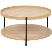 Beliani Couchtisch Hellbraun u. Schwarz MDF-Platte in Holzoptik mit Metallbeinen Ablage Rund für Wohnzimmer