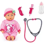 Bayer 93378AA Doktorpuppe, mit Babylauten, sprechend, Fläschchen, Arzt-Spiel-Set, Rollenspiele, 33cm, Rosa mit Mausmotiv