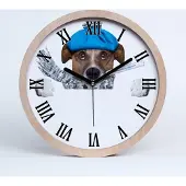 Tulup Holzuhr 30fi cm wanduhr - schwarze Spitzen - kranker Hund