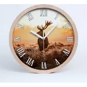 Tulup Holzuhr 30fi cm wanduhr - weiße Spitzen - Hirsch Sonnenaufgang