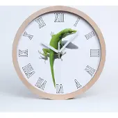 Tulup Holzuhr 30fi cm wanduhr - weiße Spitzen - grüne Eidechse