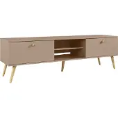 Bettso RTV-Schrank TV-Tisch Fernsehtisch TV Lowboard Tisch Schnurgriffe Boho für das Wohnzimmer IKON 170 cm Beige Macchiato