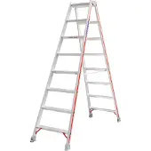 Hymer Stufenstehleiter, beidseitig begehbar, 2x8 Stufen, senkr. Höhe 1,84 m, Reichhöhe 3,34 m, Gewicht 8,8 kg