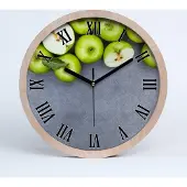 Tulup Holzuhr 30fi cm wanduhr - schwarze Spitzen - grüne Äpfel