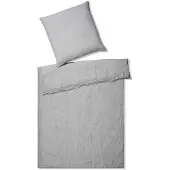 Elegante Halbleinen Bettwäsche Uni Breeze Silber 200x220 cm + 80x80 xm