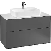 Villeroy & Boch Finion Waschtischunterschrank, 2 Auszüge, mit integrierter Beleuchtung, 1000x603x501mm, Glass Black Matt, G35200GF