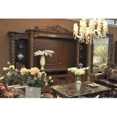 AEA Fernseh Wand Klassisch Wohnwand Echt Handarbeit Holz Vitrine Regal Barock Rokoko