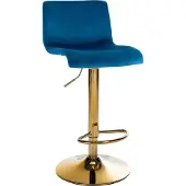 CLP Barhocker Hover Samtbezug höhenverstellbar drehbar mit Rückenlehne | Farbe blau Material Gestell Metall gold