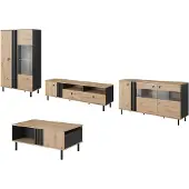 Meble Laski Wohnzimmer-Set Maidstone Wohnwand 4teilig sand grange eiche anthrazit