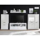 Lomadox Wohnwand-Set BALVE-61 in weiß Hochglanz mit Highboard BxHxT: 335x170x46cm