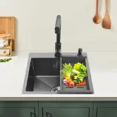 Easybuy Edelstahl Moderne Küchenspüle mit Armatur Set 45*45*18cm schwarz