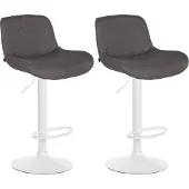 CLP 2er Set Barhocker Solon Weiß höhenverstellbar und drehbar mit Rückenlehne | Farbe dunkelgrau Material Stoff