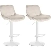 CLP 2er Set Barhocker Solon Weiß höhenverstellbar und drehbar mit Rückenlehne - creme Material Samt