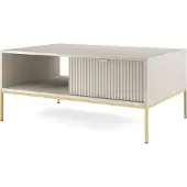 Bettso Couchtisch mit Schubladen für Wohnzimmer NOVA Kaschmir mit Gold Beine