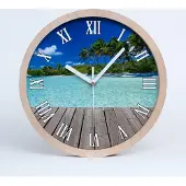 Tulup Holzuhr 30fi cm wanduhr - weiße Spitzen - tropischer Strand