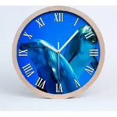 Tulup Holzuhr 25fi cm wanduhr - weiße Spitzen - zwei Delphine