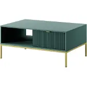 Bettso Couchtisch Kaffetisch mit Ablage und Geriffelt Schubladen Goldgriff NOVA Grün auf Goldbeinen