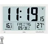 AMS 5887 Wanduhr Tischuhr Funk Funkwanduhr digital weiß Datum Thermometer Wecker