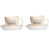 Ritzenhoff & Breker 2er Retro Kitchen Espressotasse Untertasse Creme-Pastellrose Lungo Ritzenhoff