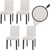 Mendler 4er-Set Esszimmerstuhl Littau, Stuhl Küchenstuhl Hochlehner, Stoff/Textil Cord Holz creme, dunkle Beine