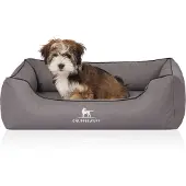 Knuffelwuff orthopädisches Hundebett Madison aus lasergequiltetem Kunstleder M-L 85 x 63 cm grau