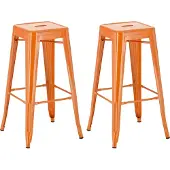 CLP 2er Set Barhocker Joshua aus Metall mit Fußstütze | Farbe orange