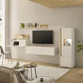 Lomadox Wohnwand weiß mit Eiche CRISP-61 modern 4-teilig mit Homeoffice-Lösung
