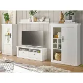 Furn.Design Wohnwand "Fiastra" weiß Pinie Landhaus Wohnkombination 4-teilig, Soft-Close und LED