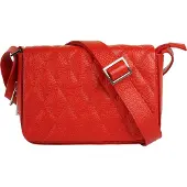 Cluty Damen Umhängetasche aus Leder, rot, Stepplook, 13x20x5 cm, verstellbarer Schultergurt, erweiterbarer Boden