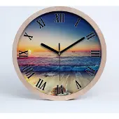 Tulup Holzuhr 20fi cm wanduhr - schwarze Spitzen - Meer Sonnenaufgang
