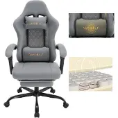 Woltu Gaming Stuhl mit Massagefunktion, Taschenfederkissen, ergonomisch, Netzstoff, Grau